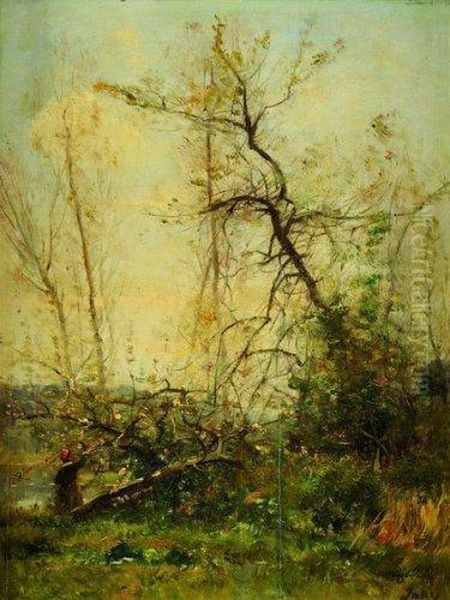  Paysanne Pres Des Arbres  Oil Painting by Louis-Aime Japy