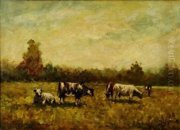 Troupeau De Vaches Dans La Prairie Oil Painting by Louis-Aime Japy