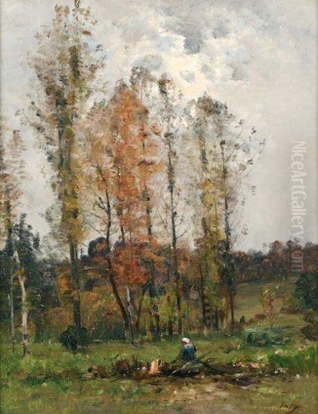 Bergere Au Pied Des Arbres Oil Painting by Louis-Aime Japy