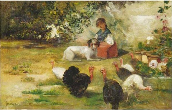 Chica Con Pavos Oil Painting by Jose Maria Jardines