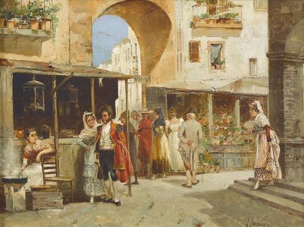 Galante Gesellschaft Auf Dem Markt Oil Painting by Jose Maria Jardines