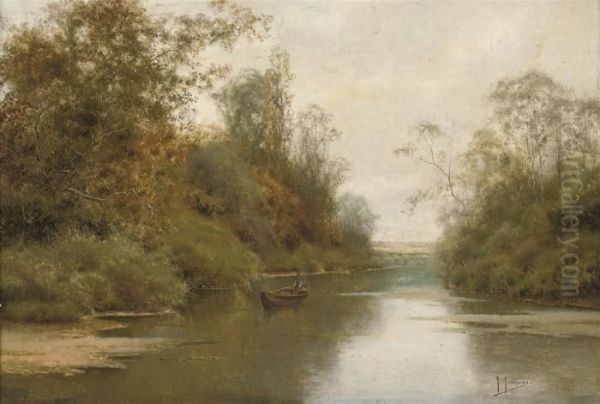 A Quiet Day On The River Oil Painting by Jose Maria Jardines