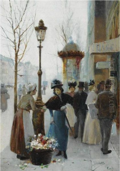 A Parisian Flower Seller Oil Painting by Jose Maria Jardines