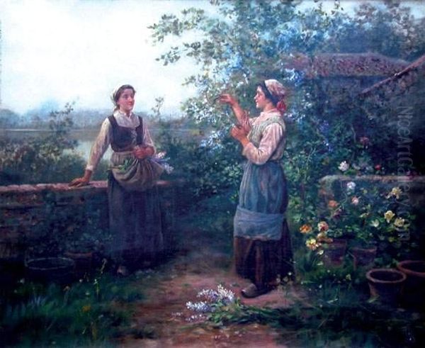  La Cueillette Des Lilas  Oil Painting by Jose Maria Jardines