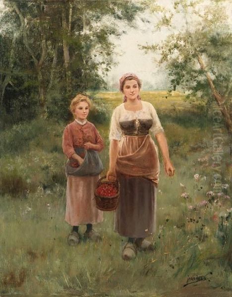 The Berry Pickers Oil Painting by Jose Maria Jardines