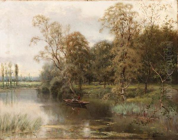 Boating On A Tranquil Lake Oil Painting by Jose Maria Jardines