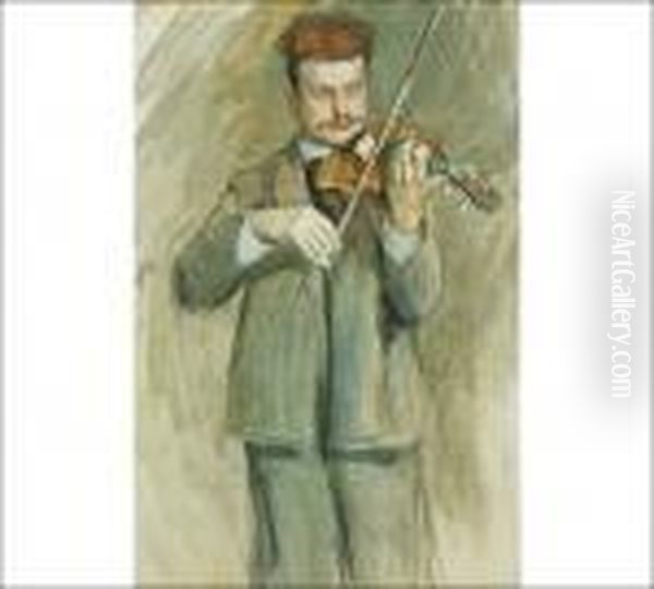 Jean Sibelius Playing The Violin Oil Painting by Eero Jarnefelt