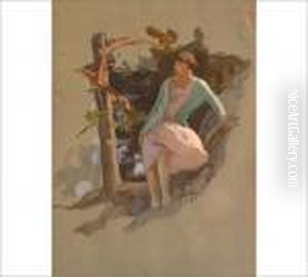 Woman By A Tree Oil Painting by Eero Jarnefelt