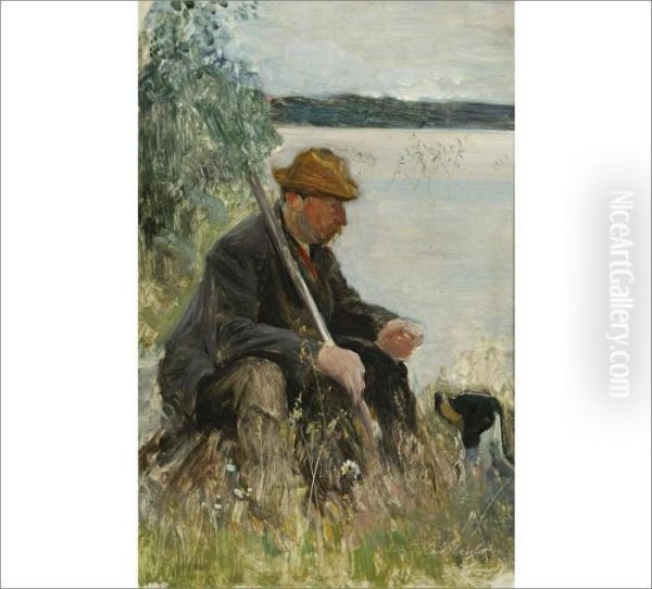 Man With A Dog Oil Painting by Eero Jarnefelt