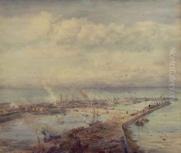 Troon Harbour, Cornwall Oil Painting by Charles William Wyllie