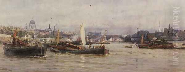 Shipping on the Thames Oil Painting by Charles William Wyllie