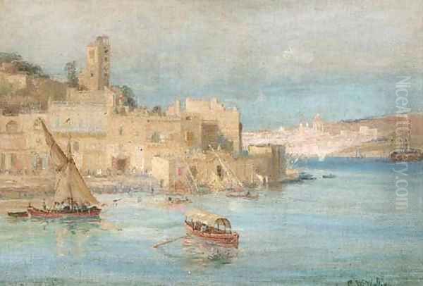 Feluccas amidst other shipping in a North African port Oil Painting by Charles William Wyllie