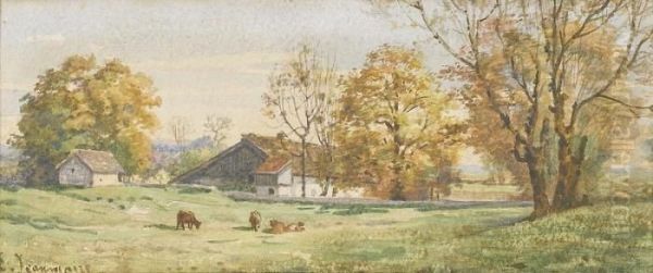 Sommerliches Bauernhaus Mit Weidenden Kuhen Oil Painting by Edouard Jeanmaire