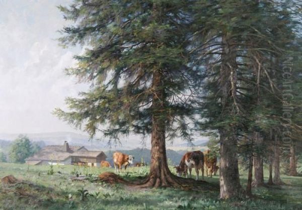 Paturage Boise A La Lisiere De La Foret De La Joux-perret Oil Painting by Edouard Jeanmaire