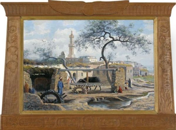 Landliche Szenerie Mit Einer Moschee Bei Kairo Oil Painting by Edouard Jeanmaire