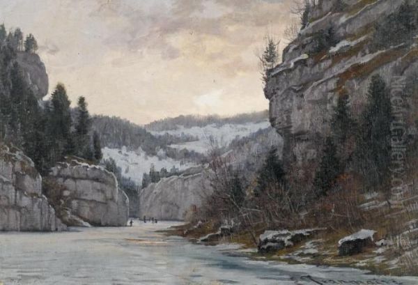 Sur Le Doubs Gele Oil Painting by Edouard Jeanmaire