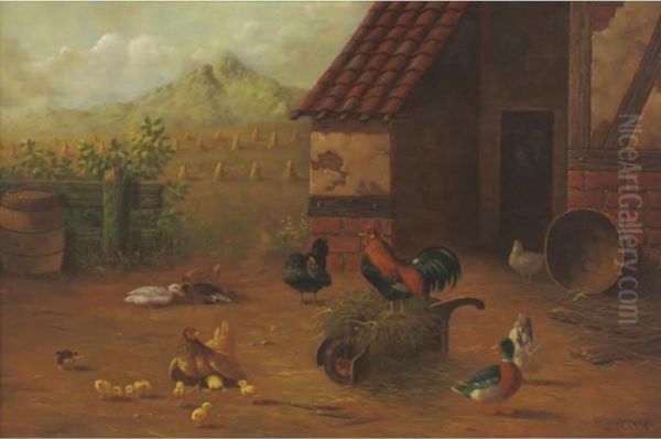 A Barnyard Full Of Fowl Oil Painting by Edouard Jeanmaire