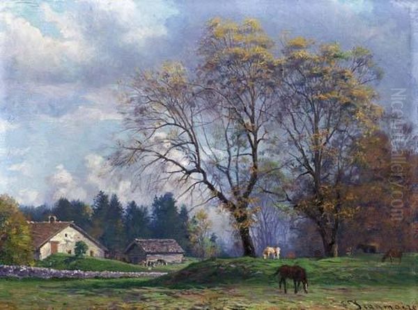 Jura. La Joux-perret. 1910. Oil Painting by Edouard Jeanmaire