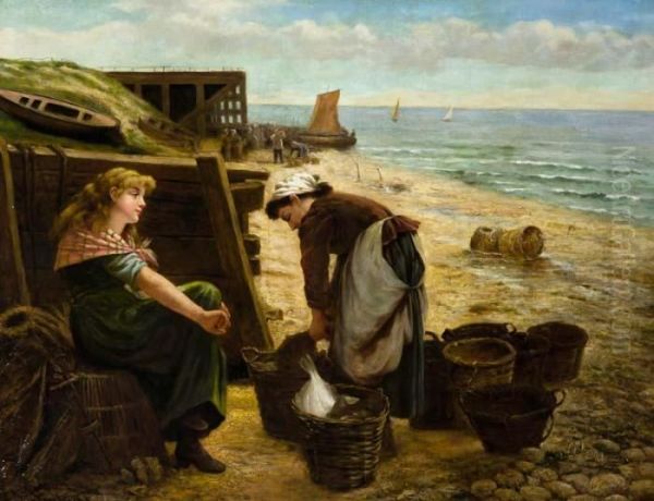 Fisherfolk Oil Painting by Joseph John Jenkins