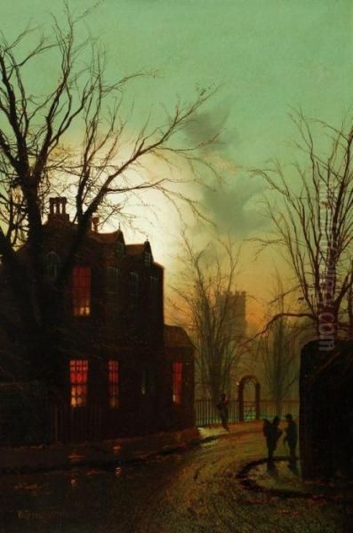 Street Scene At Twighlight Oil Painting by Wilfred Jenkins