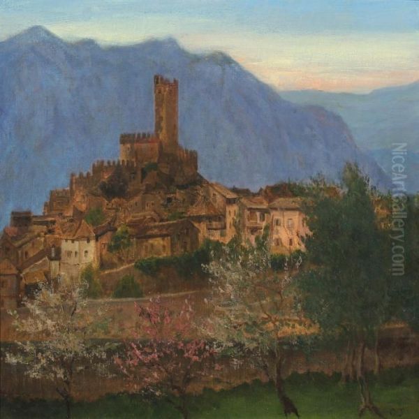 Ved Malcesine, Gardadsoen Oil Painting by Gabriel Oluf Jensen