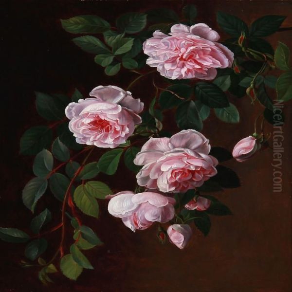 Pink Roses Oil Painting by I.L. Jensen