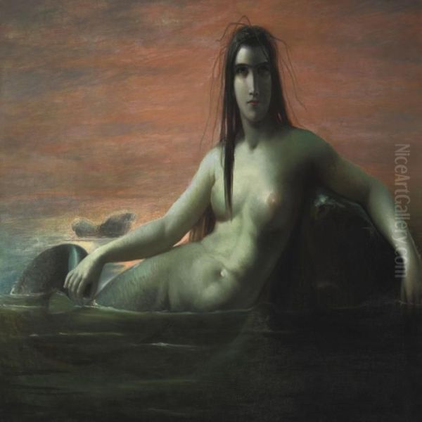 A Mermaid Oil Painting by Anna Maria Elisabeth Jerichau-Baumann