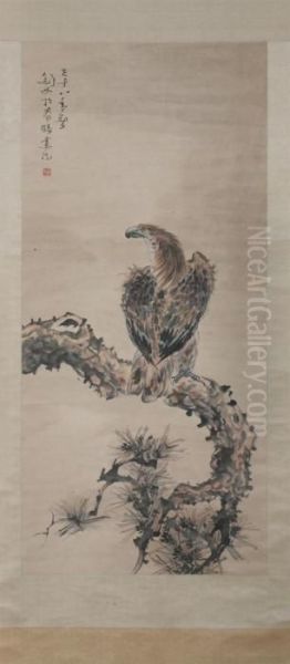 Eagle On A Pine Oil Painting by Gao Jian