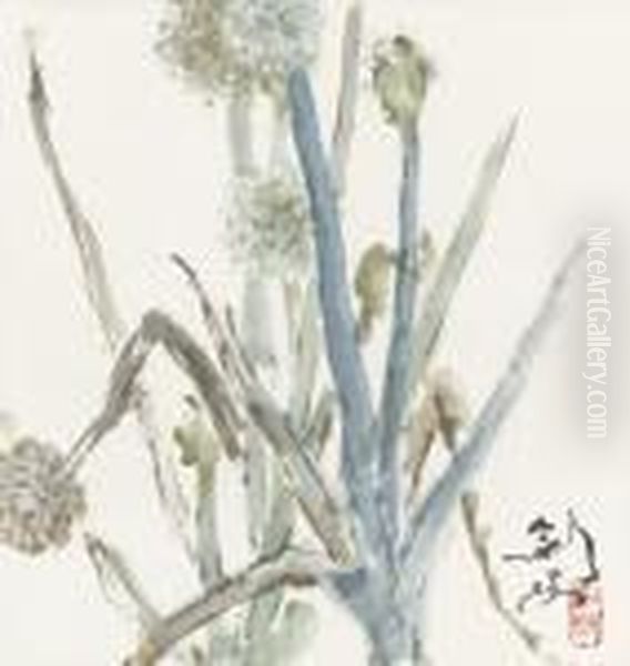 Spring Onion Flower Oil Painting by Gao Jianfu