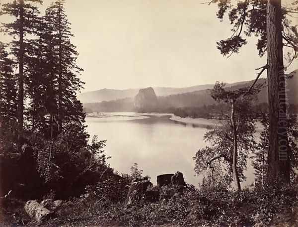 Beacon Rock, Columbia River, USA, 1867 Oil Painting by Carleton Emmons Watkins