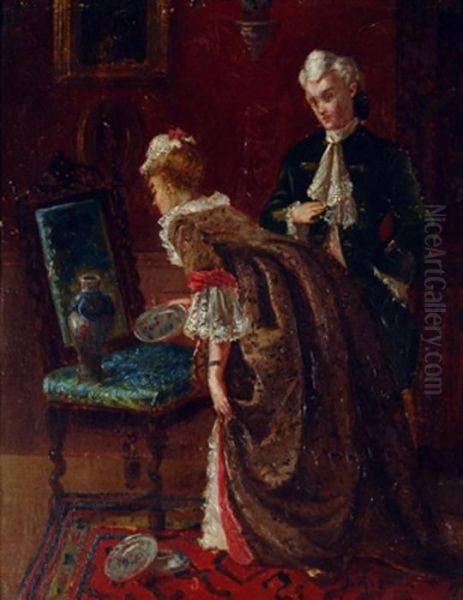 Interno Con Figure In Costume Oil Painting by Jose Jimenez y Aranda