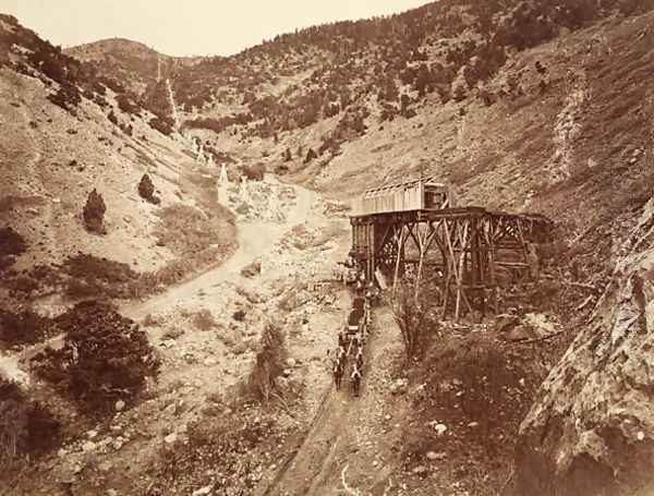 Chicago Hoisting Works, Dry Canyon, USA, 1861-75 Oil Painting by Carleton Emmons Watkins