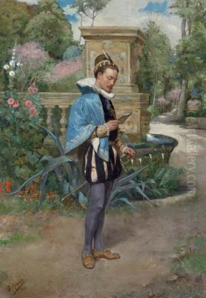 Personaje Renacentista Leyendo 
Una Carta En Un Jardin (a Renaissance Gentleman Reading A Letter In A 
Garden) Oil Painting by Jose Jimenez y Aranda