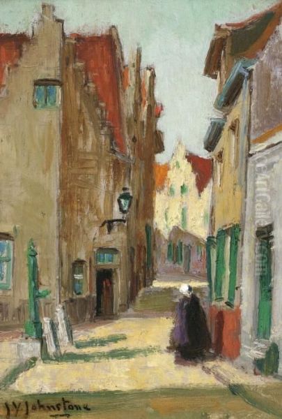 Rue Des Potters, Bruges, Belgium Oil Painting by John Young Johnstone