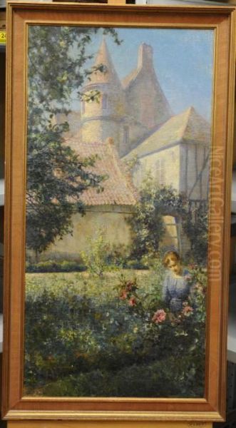 Female Figure Among Roses In A Garden Oil Painting by Martin Gwilt-Jolley