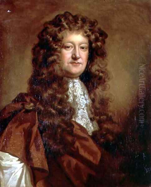 Portrait of a gentleman in brown cloak and white jabot Oil Painting by William Wissing or Wissmig