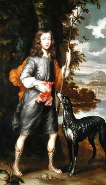 A Boy with a Spear and a Hound, c.1685 Oil Painting by William Wissing or Wissmig