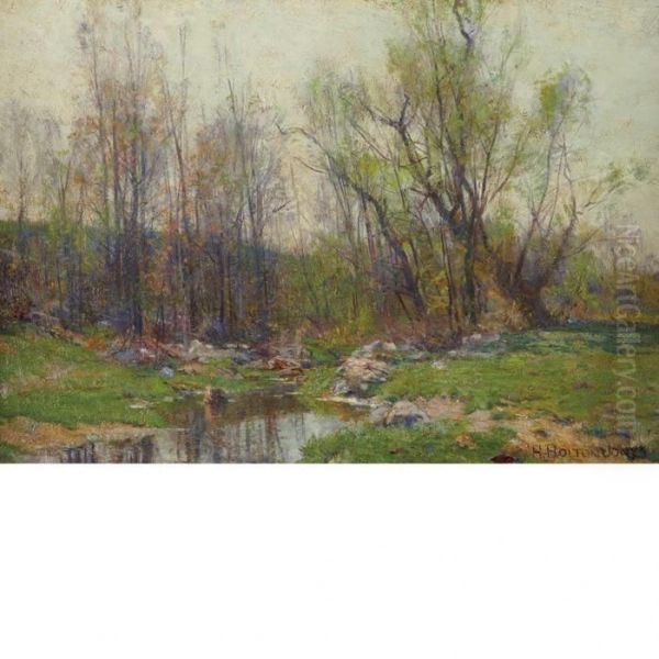 A Meadow Stream Oil Painting by Hugh Bolton Jones