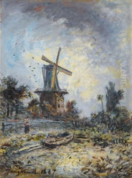 Moulin A Dordrecht Oil Painting by Johan Barthold Jongkind