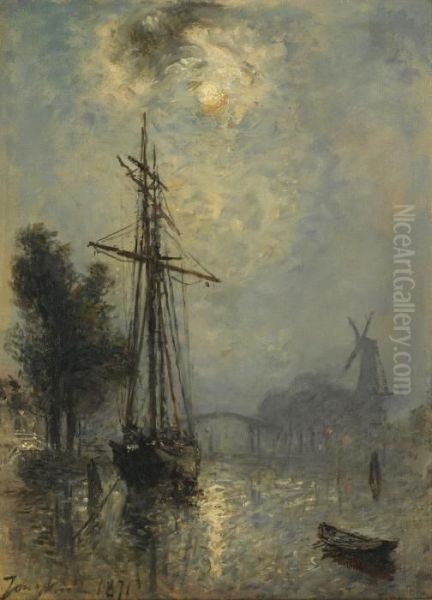 Vue Du Port D'overschie Oil Painting by Johan Barthold Jongkind