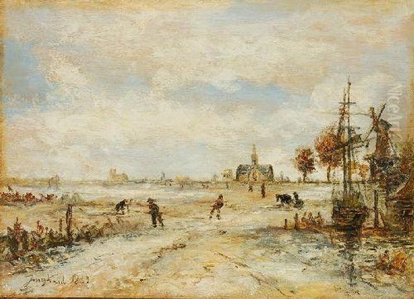 Krabbenfischer Bei Ebbe Am Strand Oil Painting by Johan Barthold Jongkind