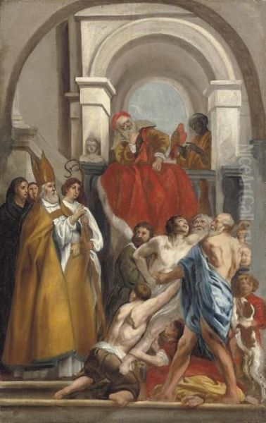 Saint Martin Healing A Possessed Man Oil Painting by Jacob Jordaens