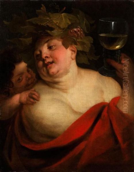 Bacchus Mit Weinglas Und Einem Putto by Jacob Jordaens