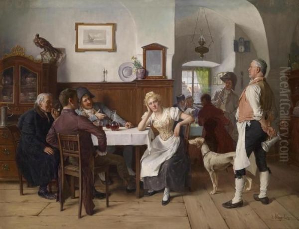 In The Tavern Oil Painting by Kinzel Jozef