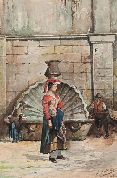 Campesina Romana En Una Fuente Oil Painting by Jose Juliana Albert