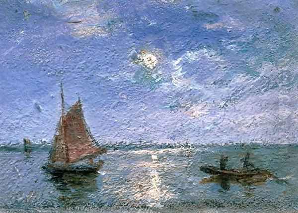 Fishing Boats by Moonlight Oil Painting by Alfred Wahlberg