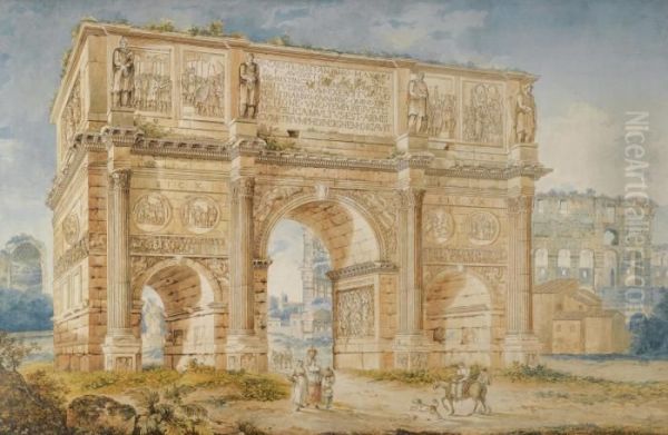 The Arch Of Constantine And Part Of The Colosseum Oil Painting by Franz Keiserman