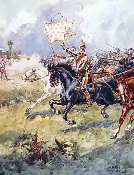 A thousand knights are pressing close behind, illustration from Ballads of Famous Fights, c.1900 Oil Painting by Archibald Webb