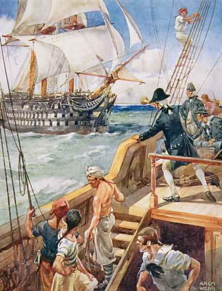 Our Captain Hailed the Frenchman Ho!, illustration from Ballads of Famous Fights, c.1900 Oil Painting by Archibald Webb