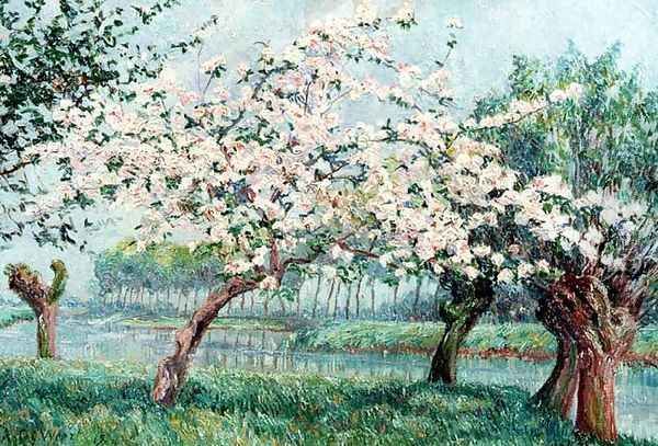 Apple Blossom on the Rivers Edge Oil Painting by Anna de Weert